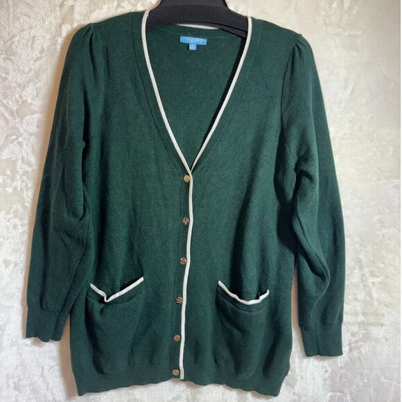 Draper James Green Cardigan Sweater 1X Pockets Academia - Picture 1 of 8